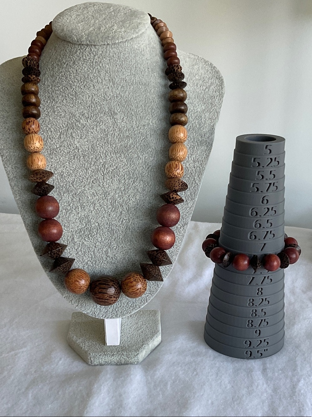 Wooden Bead Necklace and Bracelet Set